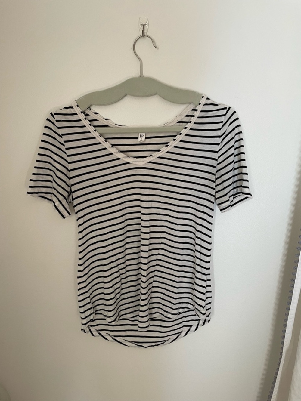 bp Black and White Striped V-Neck Short Sleeve Top